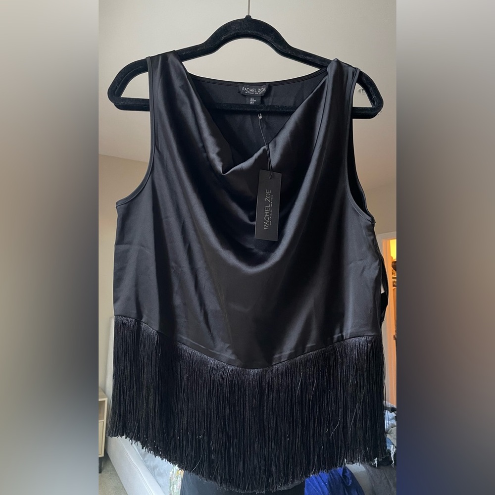 Rachel Zoe Satin Fringe Top